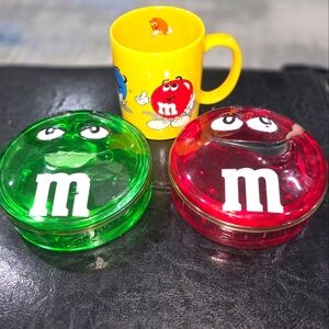M&M's Lot- 2 Vintage 2003 Candy Dish Bowls & Mug